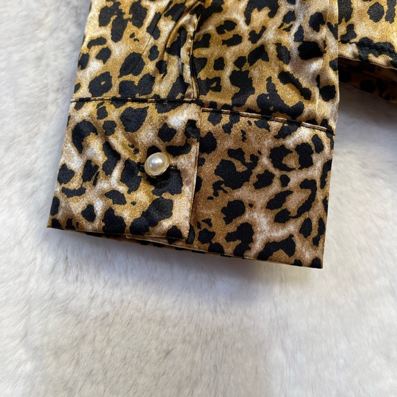 NWT Sweet Rain Womens Animal Leppard Print Business Pearl Button Blouse Med - Picture 5 of 11